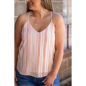 MOD Boutique Coral & Ivory Stripe Tank Top